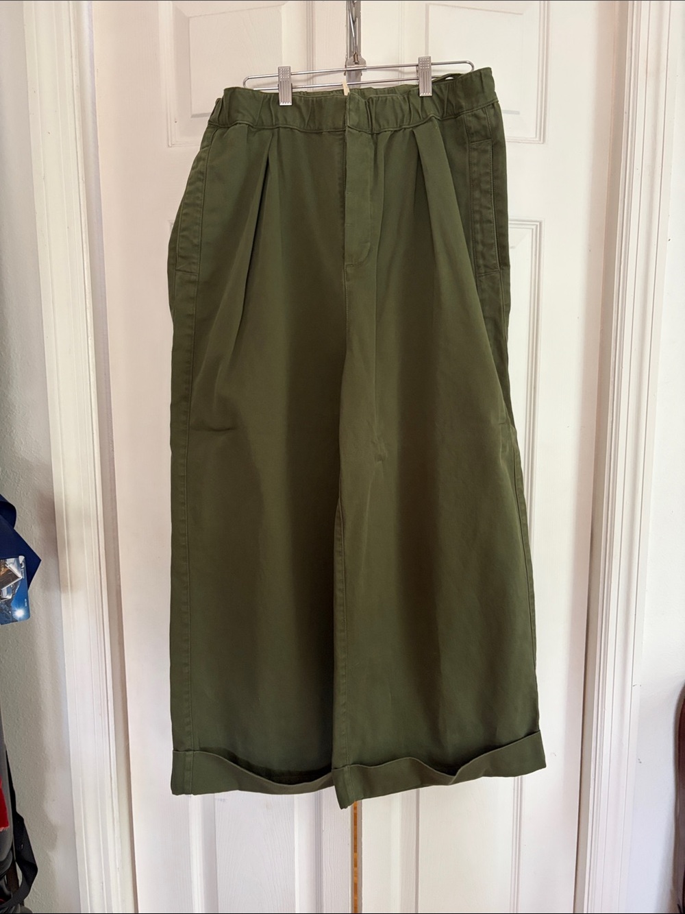Free People Olive Wide-Leg Pleated Crop Pants